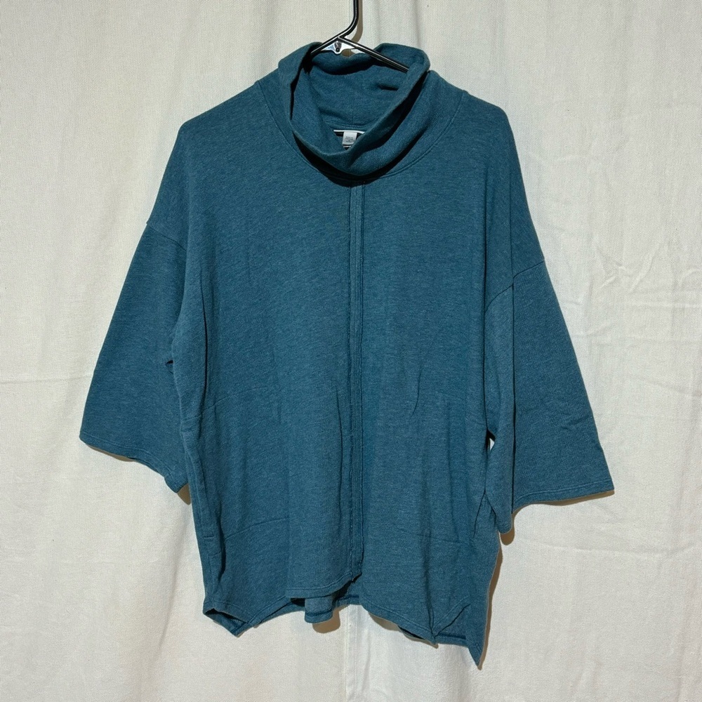 J. Jill // teal mock neck oversized poncho sweatshirt size small petite mar1